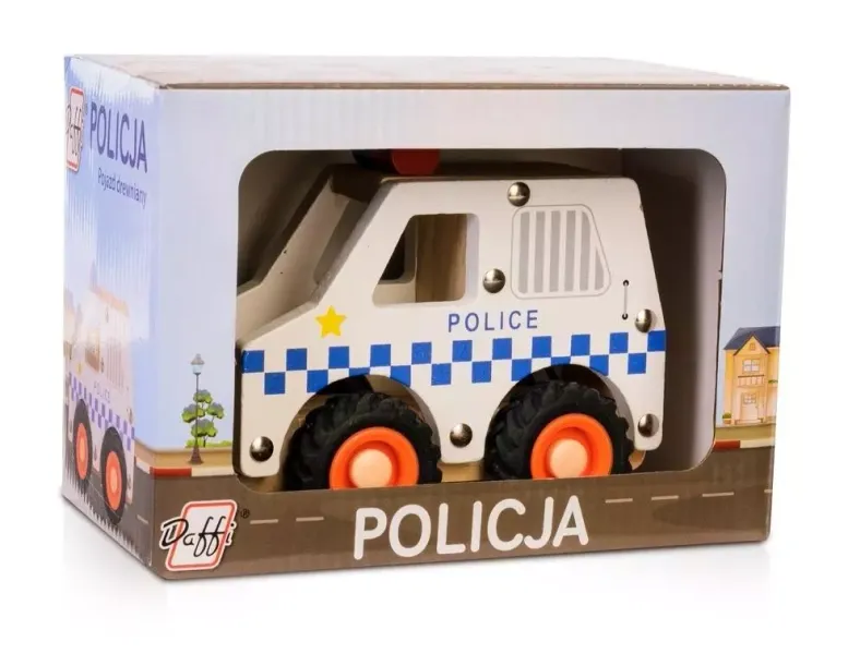 Drewniane auto z oponami - policja zdjęcie 1