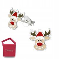 Kolczyki srebrne dziecięce wkręty świąteczne renifer Rudolf