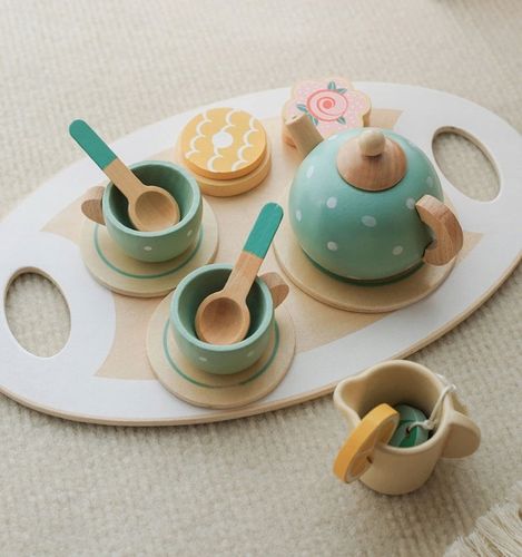 Drewniany Serwis dla Dzieci do Herbaty Kawy Zestaw Kawowy Filiżanki Zastawa na Arena.pl