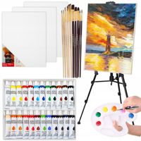 ZESTAW MALARSKI ARTYSTYCZNY SZTALUGA FARBY PŁÓTNA PĘDZLE PALETA DLA DZIECI