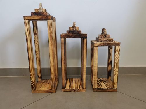 Zestaw 3 Lampionów 35 40 50 cm LAMPIONY DREWNIANE Baza pod stroik Dekor nr8 na Arena.pl