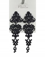Eleganckie duże kolczyki czarne kamienie ażurowe 7,5cm