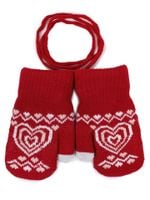 Rękawiczki dziewczęce jeden palec ze sznurkiem wzór czerwone 14 cm YOCLUB