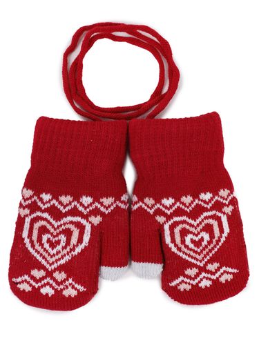 Rękawiczki dziewczęce jeden palec ze sznurkiem wzór czerwone 10 cm YOCLUB na Arena.pl