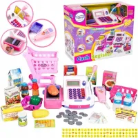 Kasa FISKALNA SKLEPOWA dla dzieci ŚWIATŁO DŹWIĘK wózek kalkulator +NAKLEJKI