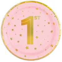 Talerzyk papierowy różowy w złote gwiazdki Roczek 18cm 6szt