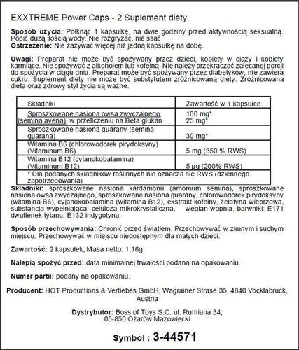 Supl.diety-Exxtreme Power Caps 1X2 Stk. na Arena.pl