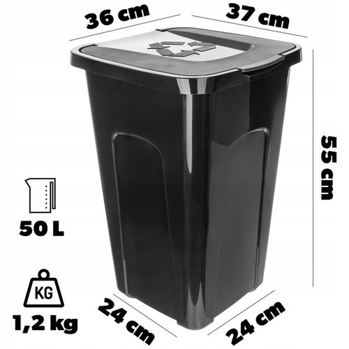KOSZ NA ŚMIECI ODPADY POJEMNIK DO SEGREGACJI 50L KUBEŁ CZARNY KONTENER na Arena.pl