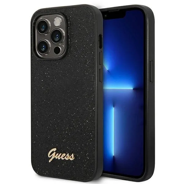 Etui Guess Glitter Script na iPhone 14 Pro - czarne zdjęcie 1
