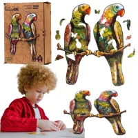 Puzzle drewniane eko 82 elementy. Papużki faliste