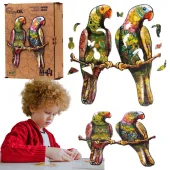 Puzzle drewniane eko 82 elementy. Papużki faliste