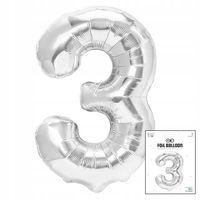 BALON FOLIOWY CYFRĄ CYFERKA 3 SREBRNA NA IMPREZE URODZINOWĄ 40cm