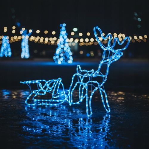Renifer z Saniami LED Świecący Świąteczny Na Zewnątrz Do Ogrodu Niebieski na Arena.pl