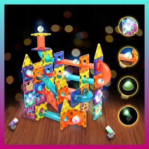 Klocki MAGNETYCZNE DUŻE 202EL Świecące TOR KULKOWY Kulodrom Magnetic Blocks na Arena.pl