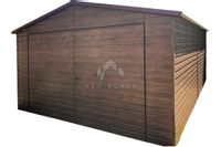 Garaż Blaszany 4x6m Brama Dwuskrzydłowa Drewnopodobny Dach Dwuspadowy NB96