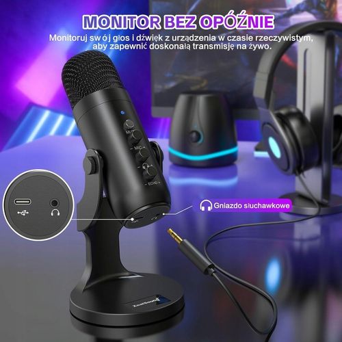 Mikrofon USB do gier, nagrywania streamingu do IPHONE, PC, PS5 PS4 ANDROIDA na Arena.pl