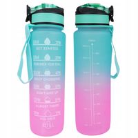 BUTELKA MOTYWACYJNA 1000ML MIĘTOWO RÓŻOWA ZE SŁOMKĄ PPE