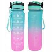 BUTELKA MOTYWACYJNA 1000ML MIĘTOWO RÓŻOWA ZE SŁOMKĄ PPE