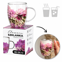 szklanka termiczna z kwiatami w środku, wrzos, różowa hortensja 300