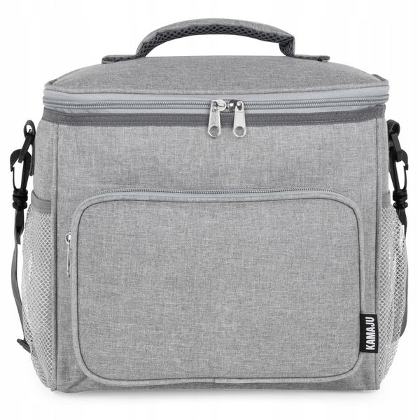 SOLIDNA TORBA TERMICZNA NA LUNCH PIKNIK 2 KOMORY + KIESZENIE PASEK SZARA zdjęcie 10
