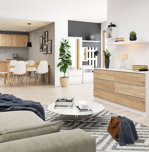 KOMODA K 160 cm 6 SZUFLAD BIAŁA / SONOMA na Arena.pl