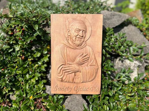 Płaskorzeźba Ojciec Pio obraz drewniany do powieszenia 30cm na Arena.pl