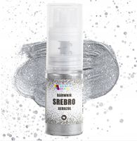 BARWNIK SPOŻYWCZY SREBRNY BROKAT W SPRAYU PYŁEK Z POMPKĄ JADALNY