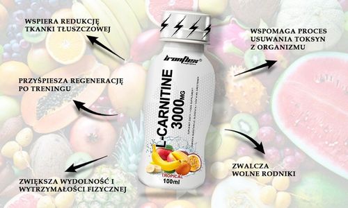 IRONFLEX L-KARNITYNA 3000mg SHOT 24x100ml MOCNY SPALACZ TŁUSZCZU METABOLIZM na Arena.pl