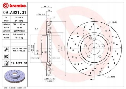 TARCZA HAM PRZOD 322X32 V BREMBO na Arena.pl