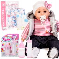 LALKA BOBAS MÓWI PL + smoczek butelki pampersy