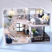 Domek dla Lalek Drewniany LED Piętrowy Retro Model do Złożenia DIY Meble