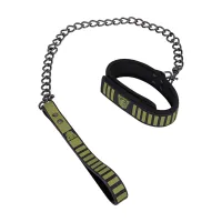 doc johnson tactical collar & leash black/green - regulowany neoprenowy