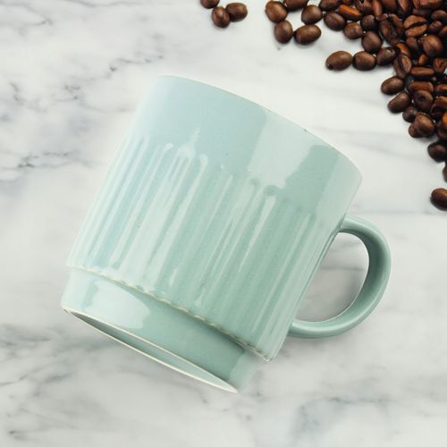 CERAMICZNY KUBEK NA KAWĘ HERBATĘ BŁĘKITNY ZDOBIONY 440 ML NA PREZENT na Arena.pl