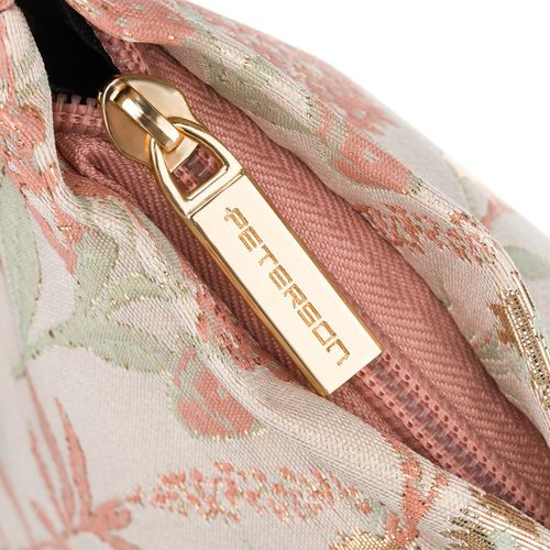 kosmetyczka z materiału syntetycznego w różowo-beżowym kolorze zdobiona na Arena.pl