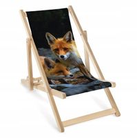 DREWNIANY LEŻAK DZIECIĘCY z NADRUKIEM LISY Leżak DLA DZIECI OGRODOWY EKO