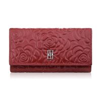 portfel damski skórzany duży czerwony w kwiaty z ochroną rfid