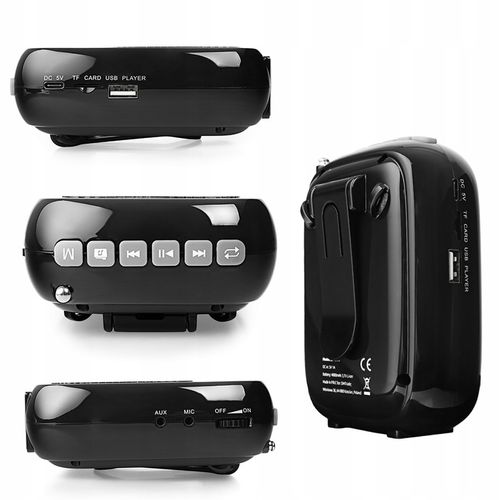 Przewodowy Wzmacniacz Głosu Megafon Mikrofon z Radiem USB micro SD SP-VA11 na Arena.pl