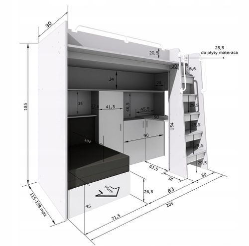 Łóżko piętrowe JSM7 z sofą i biurkiem biały mat + materac Gratis! na Arena.pl