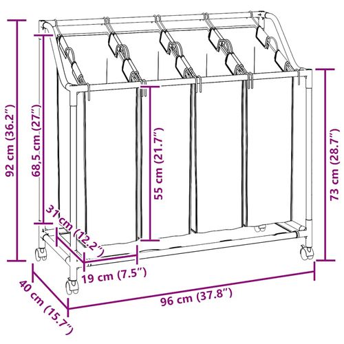 Kosz na pranie z kółkami 4 przegrody szary na Arena.pl