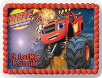 PROSTOKĄTNY OPŁATEK NA TORT A4 20x29CM - BLAZE TRUCK + IMIĘ