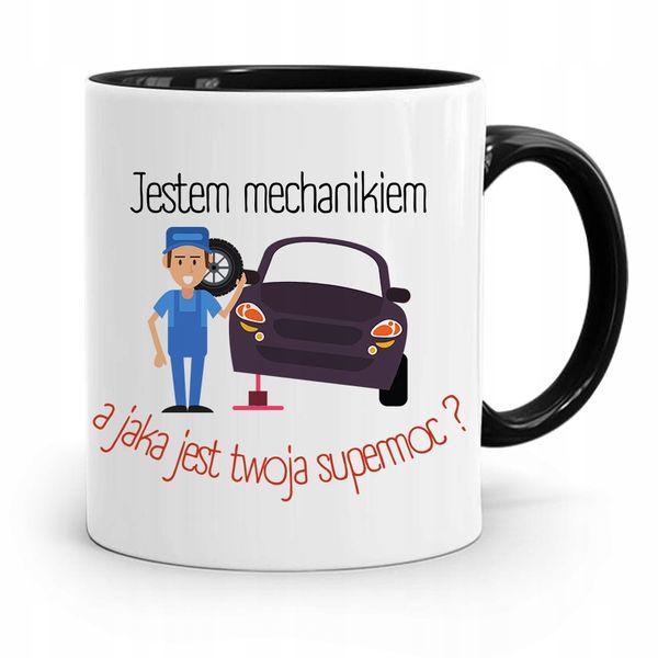 Kubek Czarny Prezent Mechanika Jestem Mechanikiem Z Nadrukiem Ze Zdjęciem zdjęcie 1