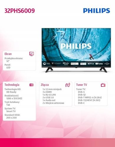 PHILIPS Telewizor LED 32 cale 32PHS6009/12 na Arena.pl
