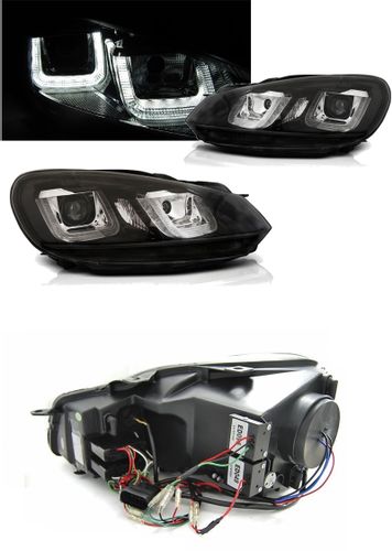 Lampy Reflektory GOLF VI 6 08-12 U-TYPE DRL BLACK na Arena.pl