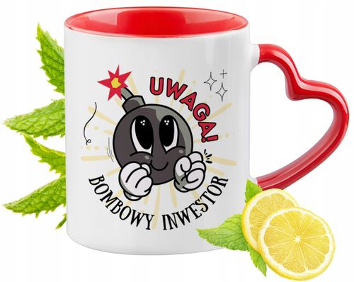 Kubek Czerwony Z Uszkiem W Kształcie Serca Dla Inwestora Na Prezent na Arena.pl