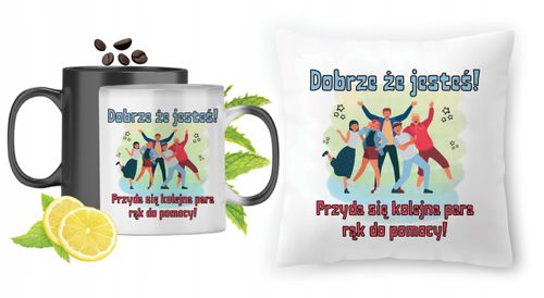Na Powitanie W Pracy Zestaw Kubek Magiczny + Poduszka Z Nadrukiem Ze Zdjęci na Arena.pl