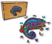 Puzzle Drewniane dla dzieci i dorosłych KAMELEON w pudełku drewnianym