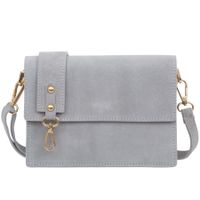 VERA PELLE torebka zamszowa listonoszka z klapą i paskiem V684 j.szara