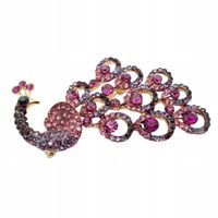 Piękna efektowna broszka z cyrkoniami paw różowo-fioletowy 7cm
