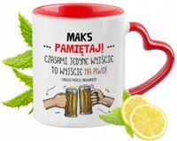 Dla Maksa Kubek Czerwony Z Uszkiem W Kształcie Serca Na Prezent Z Nadrukiem
