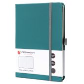 zielony notes w formacie b6 zadrukowany w linie, wyposażony w pętelkę